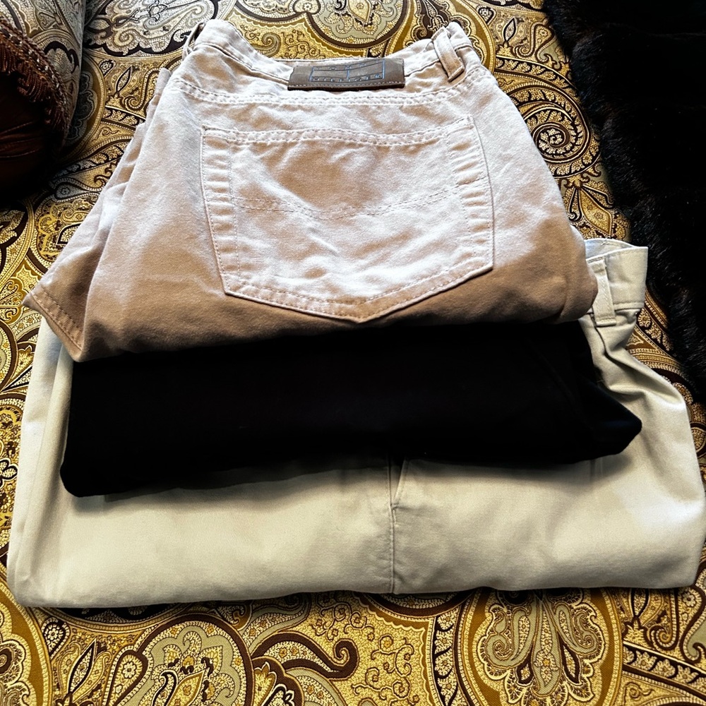 3 Pairs of pants Like New Tan, Black and Beige
